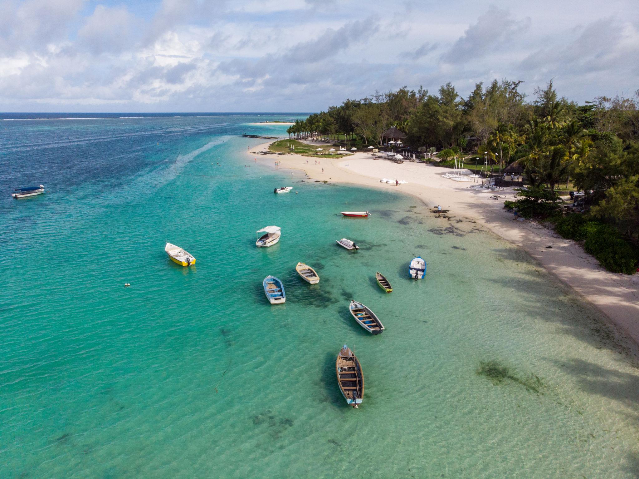 Pirogues on a Mauritius lagoon